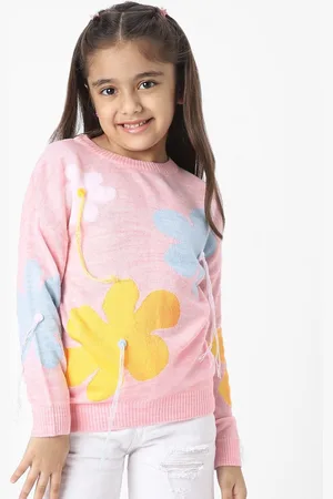 Nauti Nati Girls Floral Knit Sweater with Playful Tassels