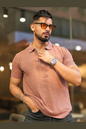 Maniac Men Solid Polo Collar Cotton Slim Fit T-shirt