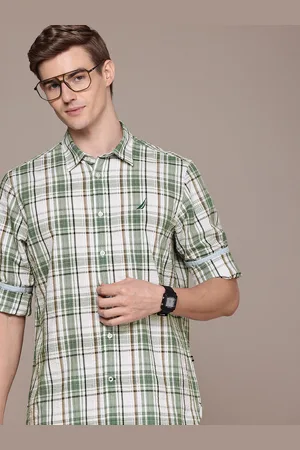 Nautica Pure Cotton Seersucker Classic Fit Opaque Checked Casual Shirt