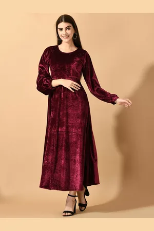 Sangria Fit & Flare Puff Sleeve Maxi Dress