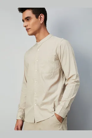 Max Collection Men Mandarin Collar Vertical Striped Cotton Casual Shirt
