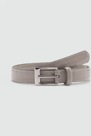 MANGO Women Croc Textured Slim Belt