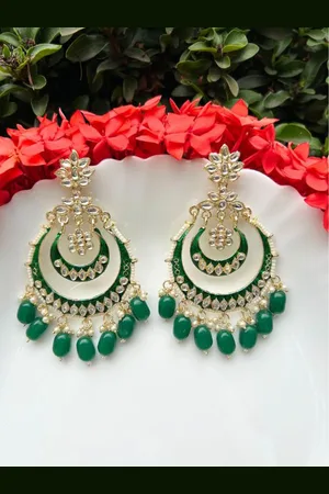 LAIDA Green & Gold-Plated Crescent Shaped Chandbalis