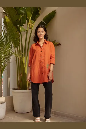 Ambraee Long Roll Up Sleeves Linen Shirt Style Top