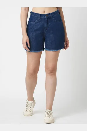 Mast & Harbour Women Demin Solid Mid-Rise Shorts