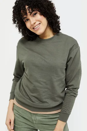 Lifestyle Women Solid Round Neck Cotton Sweatshirt