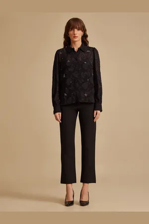 Kazo Women Standard Spread Collar Floral Self Design Chiffon Casual Shirt