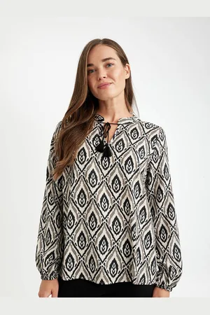 DeFacto Women Ethnic Motifs Printed Tie-Up Neck Top