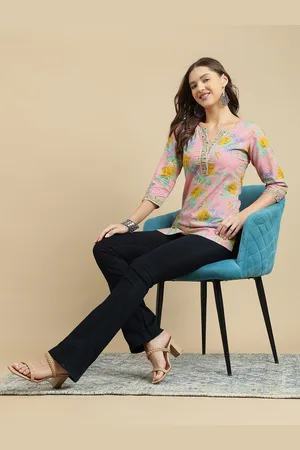 Kalini Women Floral Printed V-Neck Cotton Top