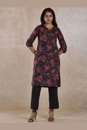 IMARA Floral Printed V-Neck Straight Kurta