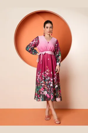 Antheaa Floral Print A-Line Midi Dress