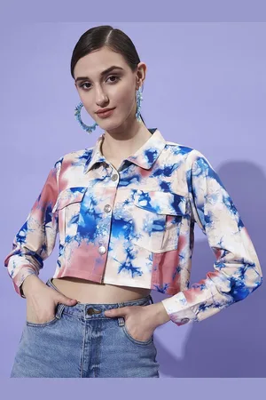 ATHENA Women Spread Collar Tie and Dye Crop Tailored Jacket