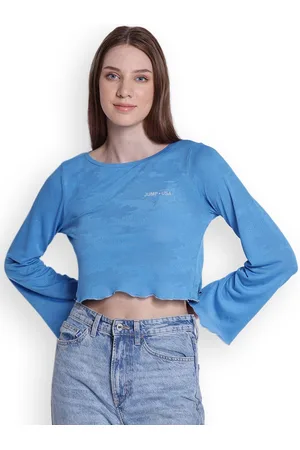 Jump Flared Sleeve Chiffon Crop Top