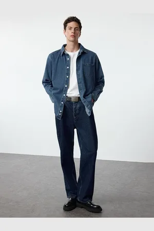 Trendyol Men Cotton Longline Spread Collar Casual Denim Jacket