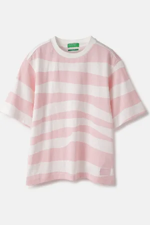 Benetton Boys Striped Round Neck Pure Cotton Boxy T-Shirt