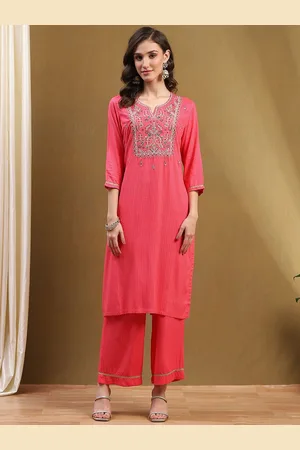 Biba Women Round Neck Kurta with Palazzos & With Dupatta