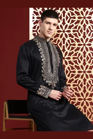 MANQ Floral Embroidered Sequinned Pure Cotton Kurta with Churidar