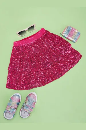 Pantaloons Girls Embellished Tiered Mini Skirt