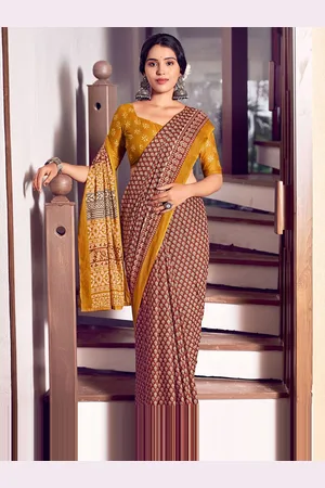 Ishin Floral Printed Saree With Unstichted Blouse Piece
