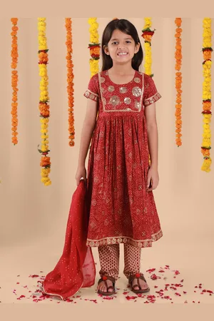 Sangria Girls Printed Pure Cotton Kurta & Trouser Dupatta