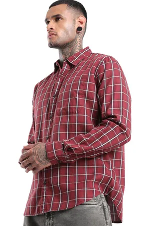 WROGN Men Spread Collar Checked Cotton Casual Shirt