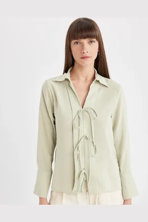 DeFacto Women Solid Tie-Ups Casual Shirt