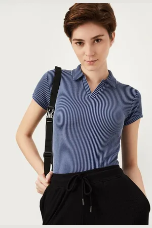 Max Collection Women Striped Polo Collar T-shirt