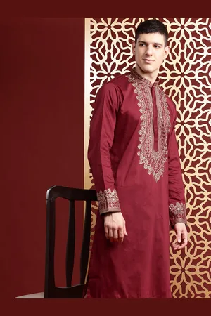 MANQ Floral Embroidered Sequinned Pure Cotton Kurta with Churidar