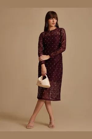 Kazo Women Embellished Satin A-Line Midi Dress