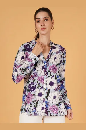 Mast & Harbour Women Floral Printed Mandarin Collar Cotton Top