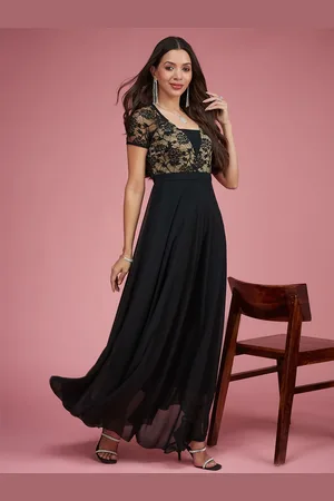 DressBerry Women Square Neck Raglan Short Sleeve Self Design Lace Overlaid Maxi Dress