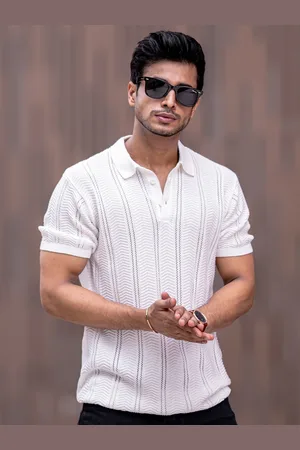Maniac Men Striped Polo Collar Cotton Slim Fit T-shirt