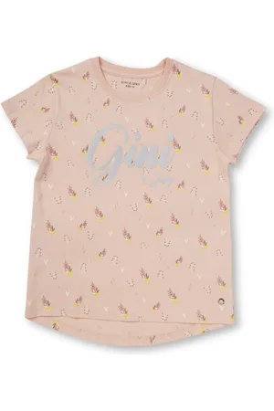 Gini and Jony Girls Floral Printed Round Neck Cotton T-Shirts