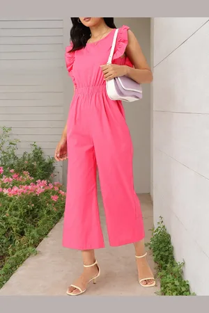 DressBerry Whimsy Vibe Gathers Cut-Out Flutter Sleeves Cropped Basic Jumpsuit