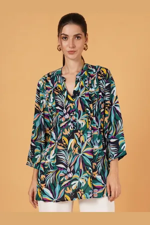Mast & Harbour Women Abstract Printed Mandarin Collar Top