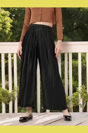 DressBerry Women Luxurious Layers Accordion Pleated Satin Finish Wide Leg Trousers