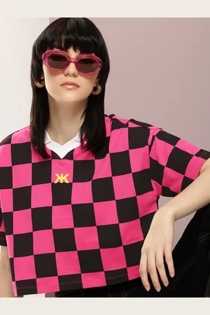 Kook N Keech Checked Polo Collar Drop-Shoulder Sleeves Pure Cotton Boxy T-shirt