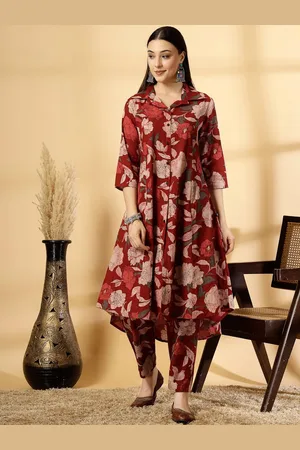 Pistaa Women Floral Printed Regular Pure Cotton Kurta with Trousers