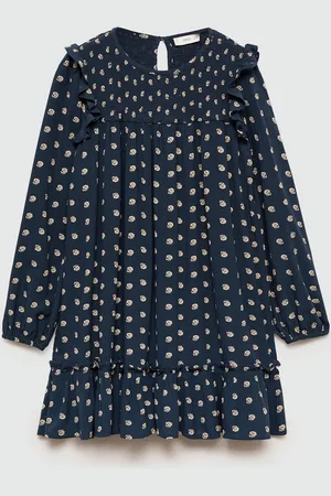 MANGO Girls Floral Print Puff Sleeve Ruffled A-Line Dress