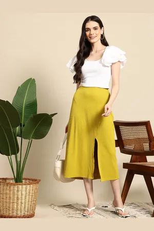Mast & Harbour Ribbed Side-Slit Midi Skirt