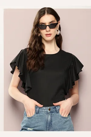Kook N Keech Solid Flutter Sleeve Ruffles Cotton Top