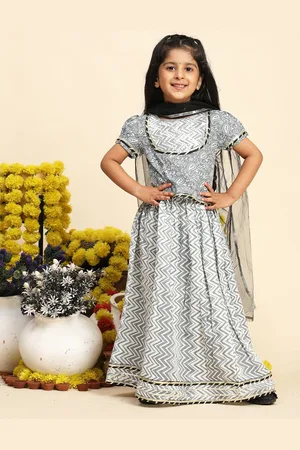 Cutiekins Girls Printed Cotton Ready to Wear Lehenga & Blouse With Dupatta