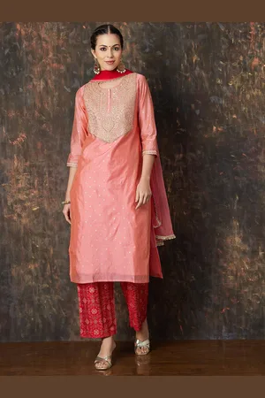 Lifestyle Women Embroidered Chanderi Silk Kurta with Pyjamas & With Dupatta