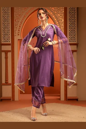 Bani Women Striped Yoke Design Gotta Patti V-Neck Straight Kurta With Palazzos & Dupatta