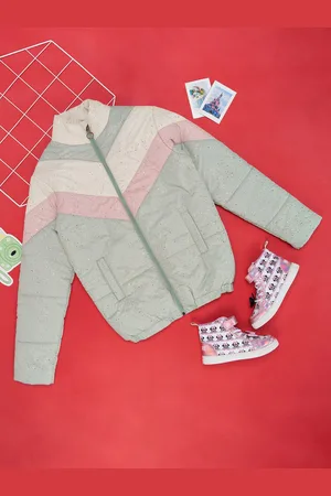 Pantaloons Girls Colourblocked Mock Collar Puffer Jacket