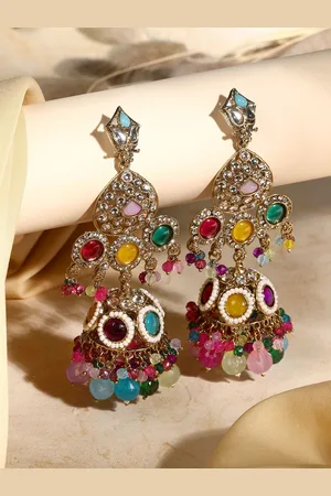 Asmitta Jewellery Gold-Plated Stone Studded Contemporary Drop Earrings