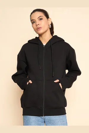 Color Capital Women Solid Hooded Front-Open Cotton Sweatshirt