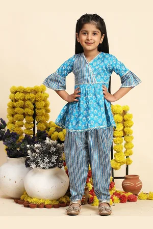 Cutiekins Girls Ethnic Motifs Printed Angrakha A-Line Kurta With Dhoti Pants