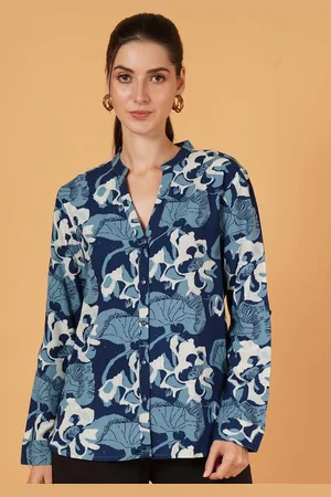 Mast & Harbour Women Abstract Printed Mandarin Collar Cotton Top
