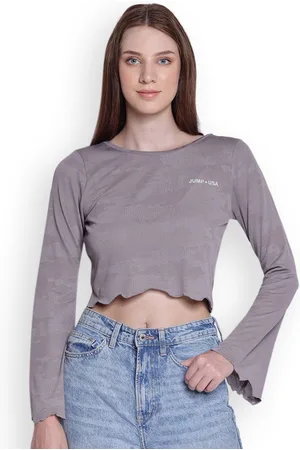 Jump Flared Sleeve Chiffon Crop Top